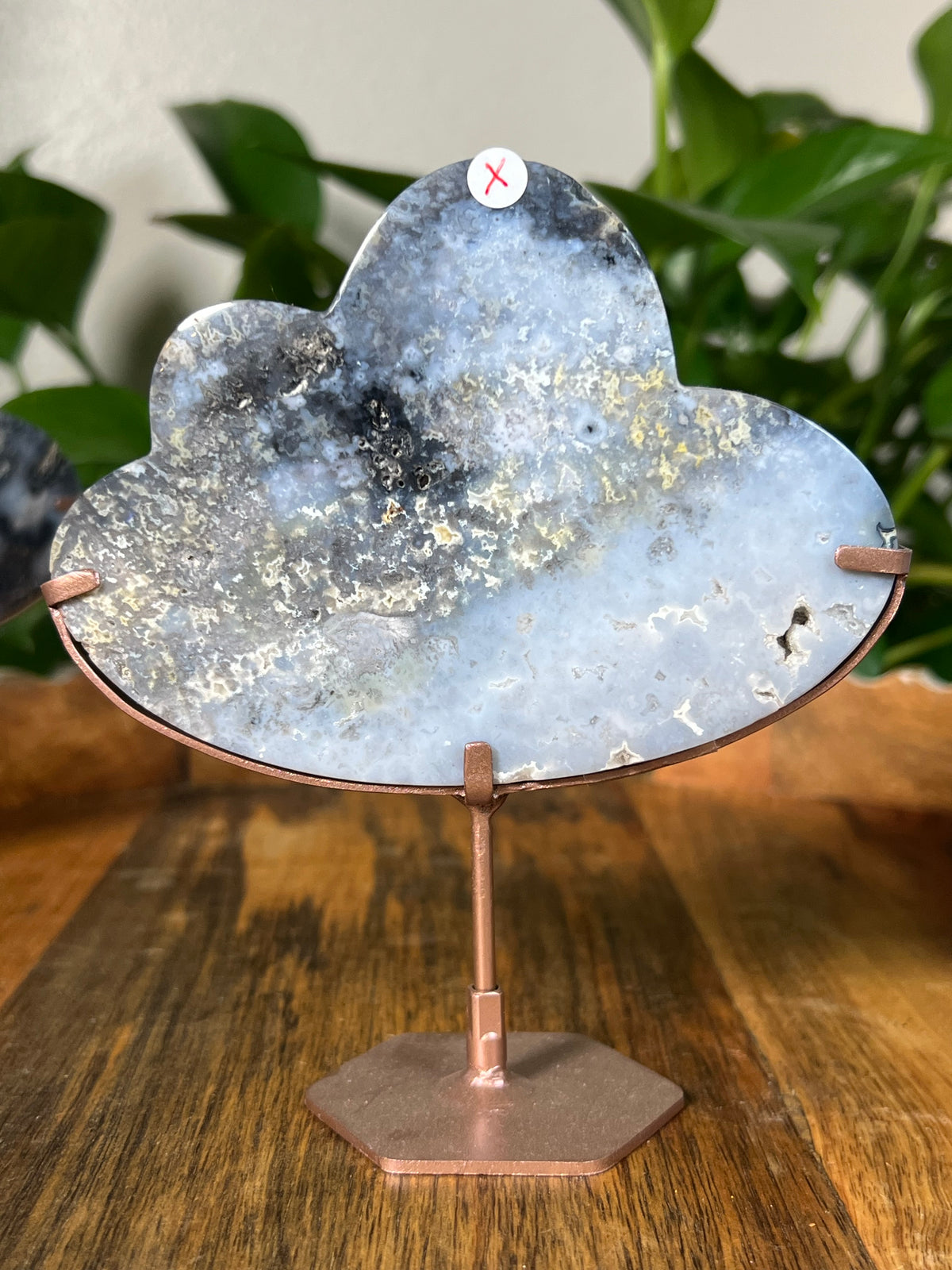 Blue Plume Agate On Metal Stand Clouds
