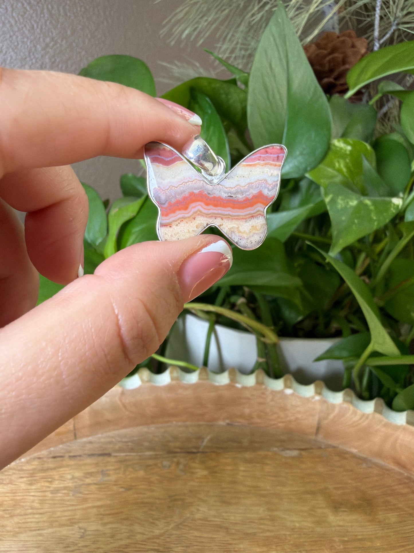 Crazy Lace Agate Butterfly Pendant