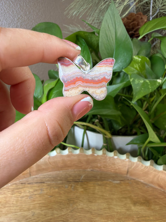 Crazy Lace Agate Butterfly Pendant