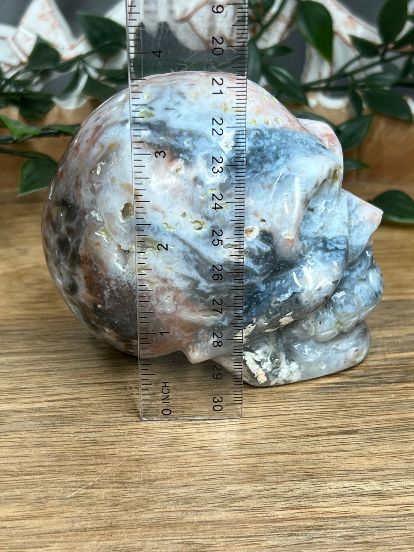 Rainbow Plume Agate Skull