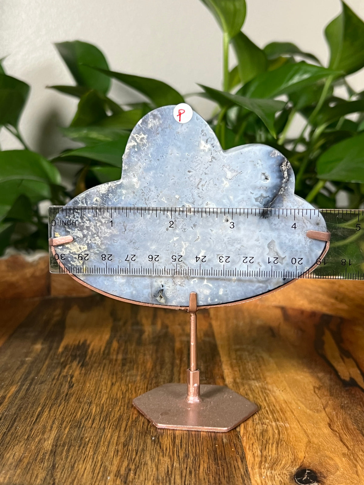 Blue Plume Agate On Metal Stand Clouds