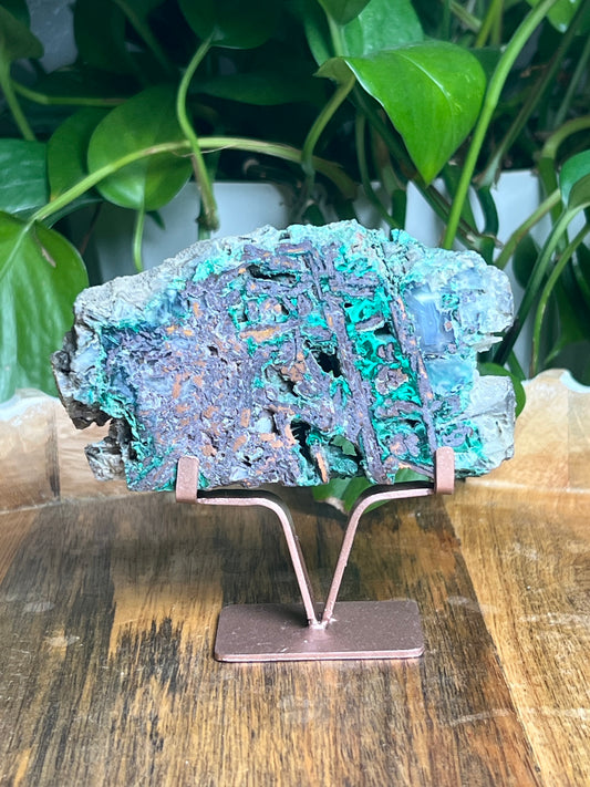 Copper In Malachite Chrysocolla and Chalcedony Slab: I