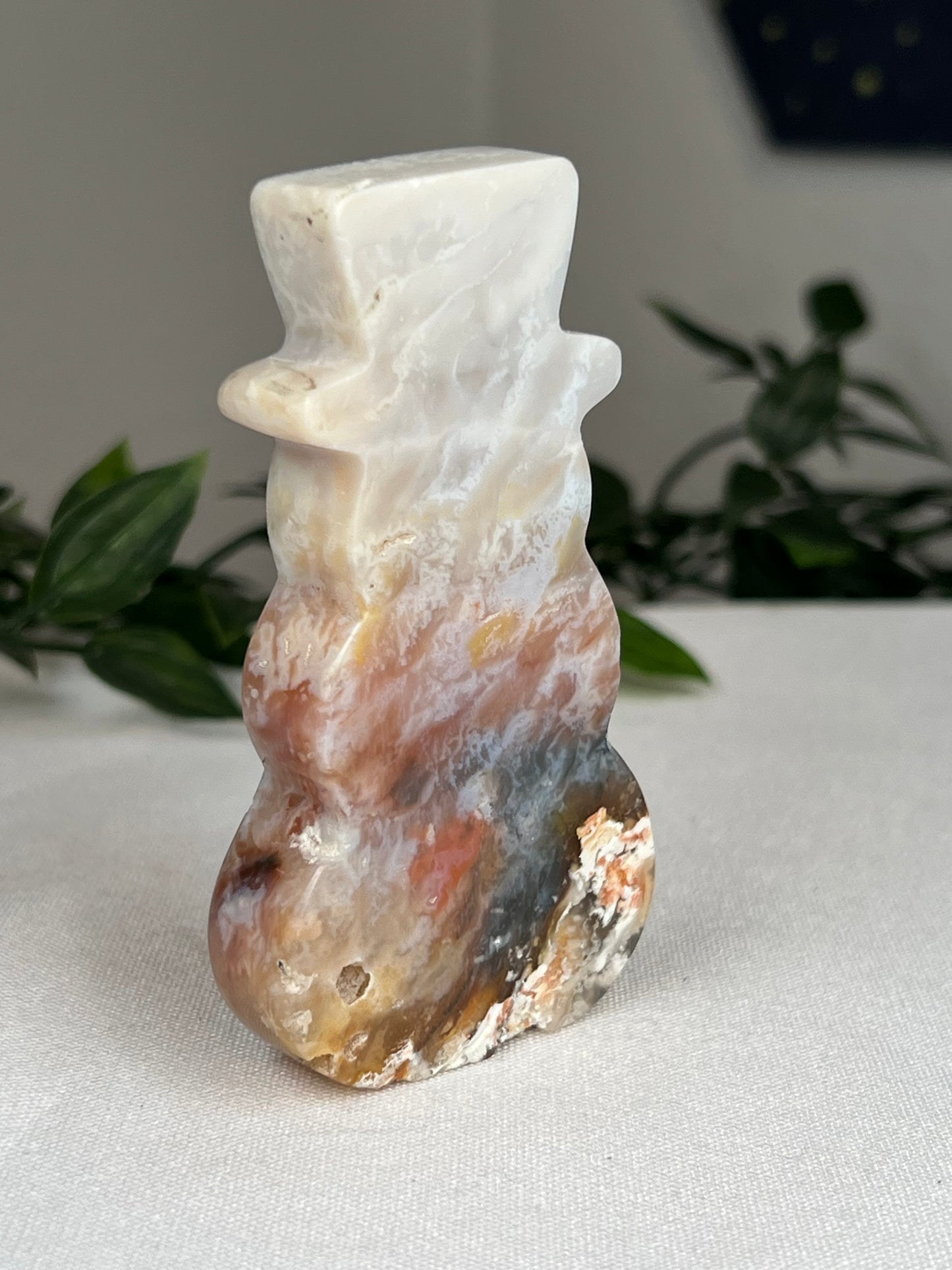Rainbow Plume Agate Snowman