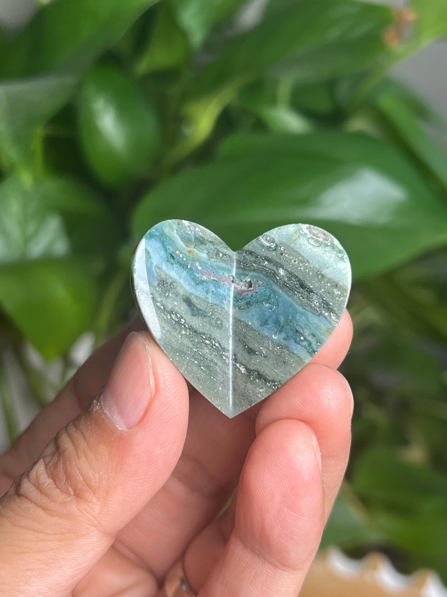 Blue Green Jasper 3D Butterfly Heart: DG