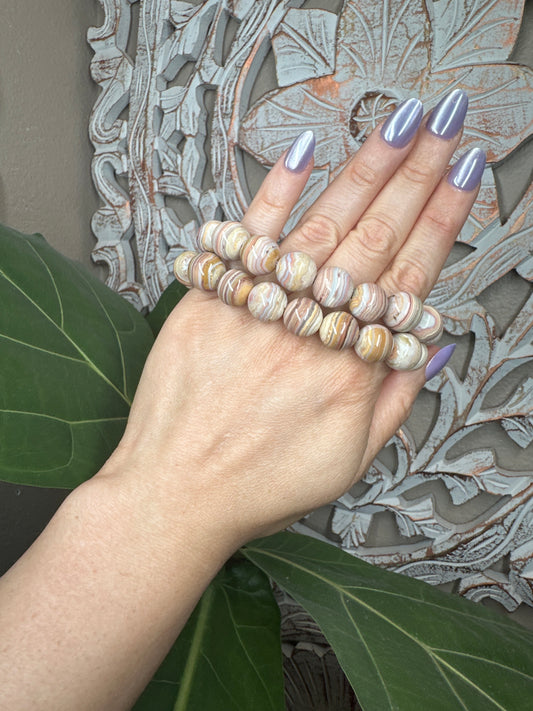 Pink & Yellow Crazy Lace Agate Beaded Bracelet (12mm)