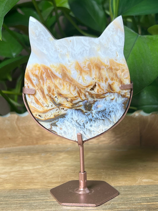 Rainbow Plume Agate Cat Head