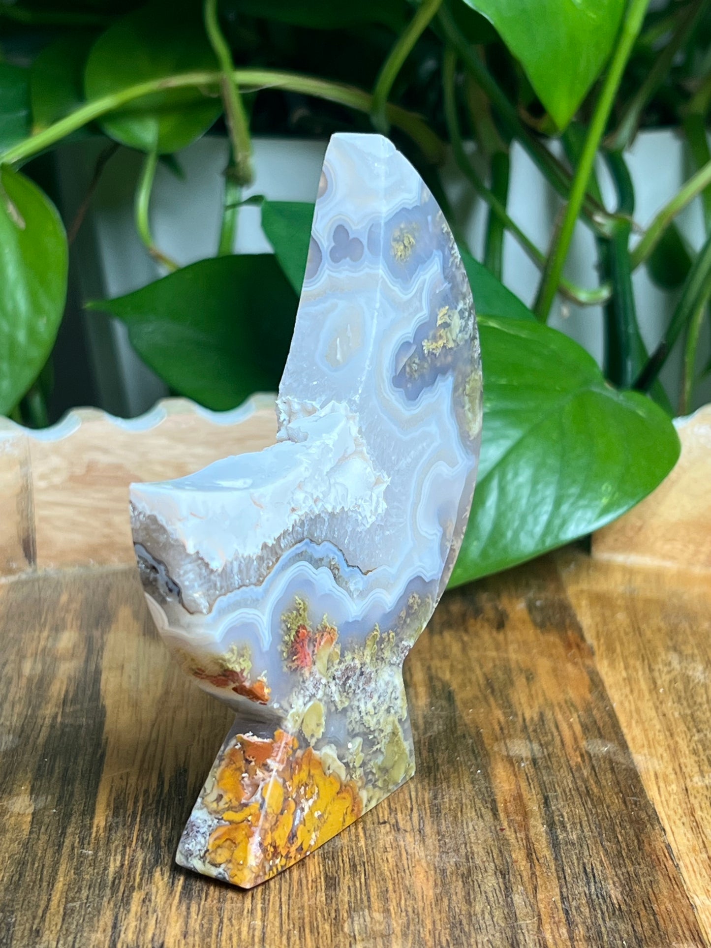 Scenic Moss Agate Self-Standing Moon: NF