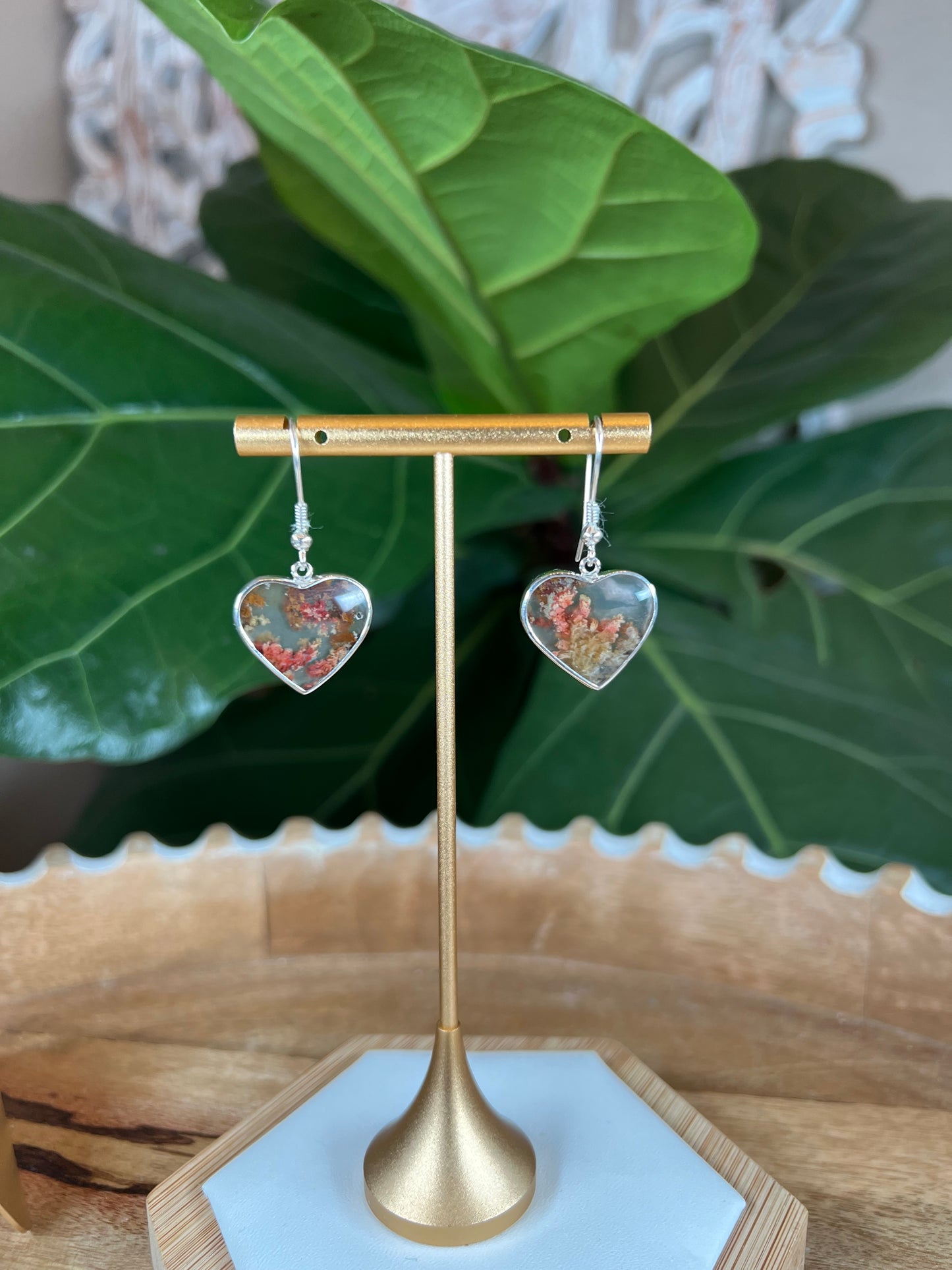 Scenic Moss Agate Heart Earrings