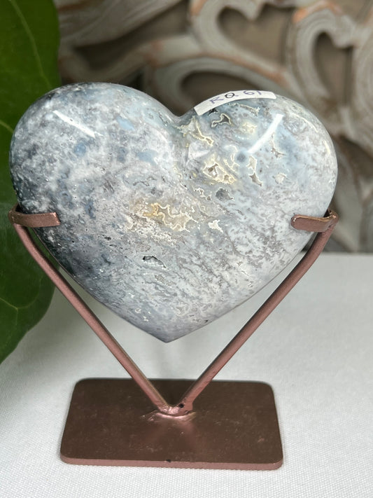 Blue Plume Agate Heart