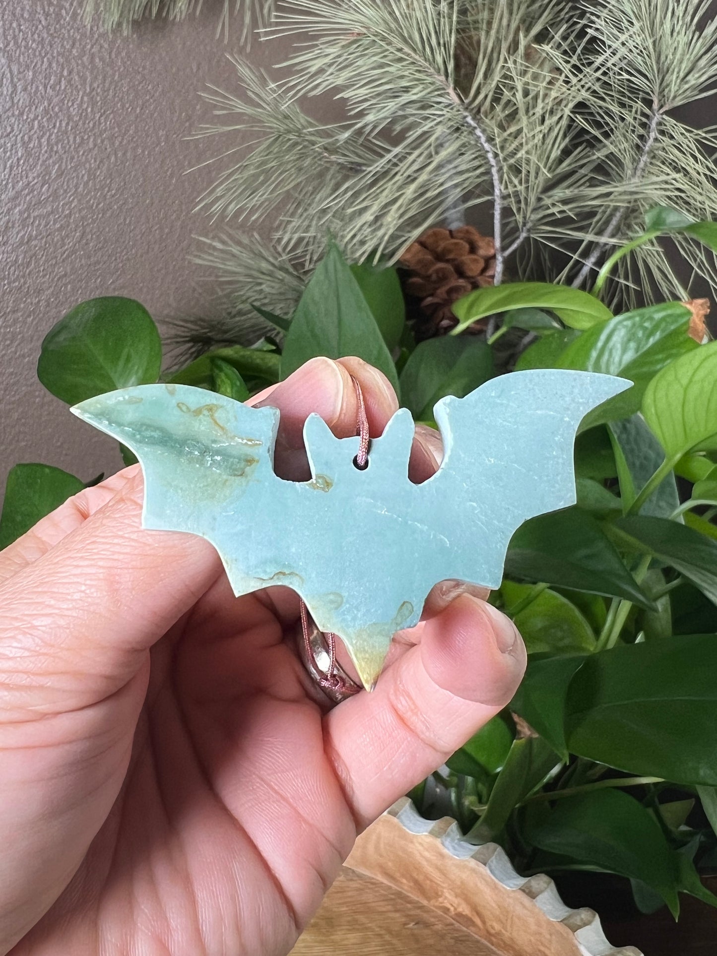 Blue Green Jasper Bat Ornament