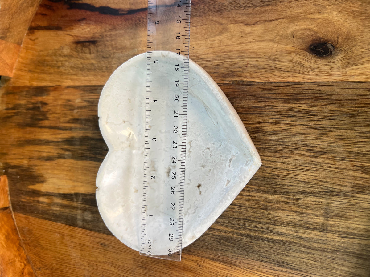 White Plume Agate Heart Bowl: S