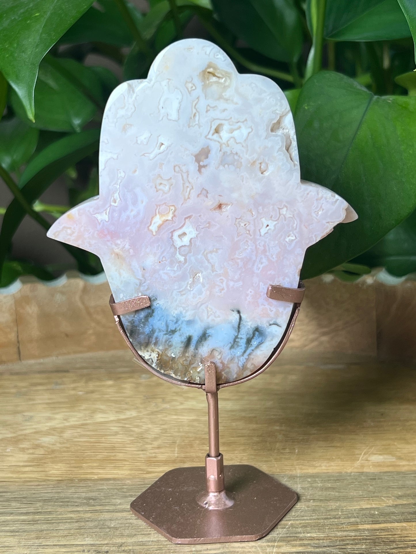 Rainbow Plume Agate Hamsa
