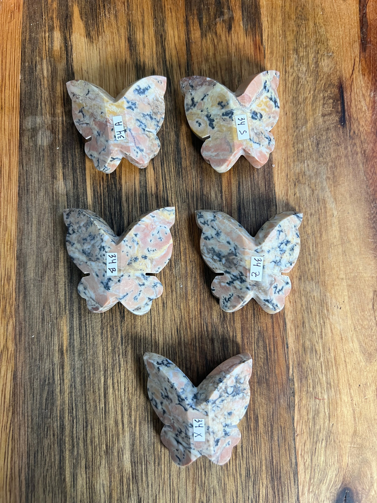 Peachy Pink Dendritic Jasper 3D Butterflies