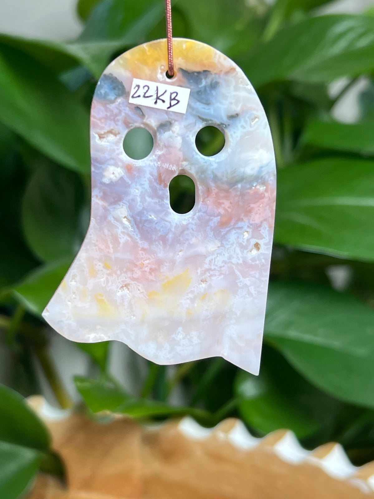 Rainbow Plume Agate Ornament Ghost: KB