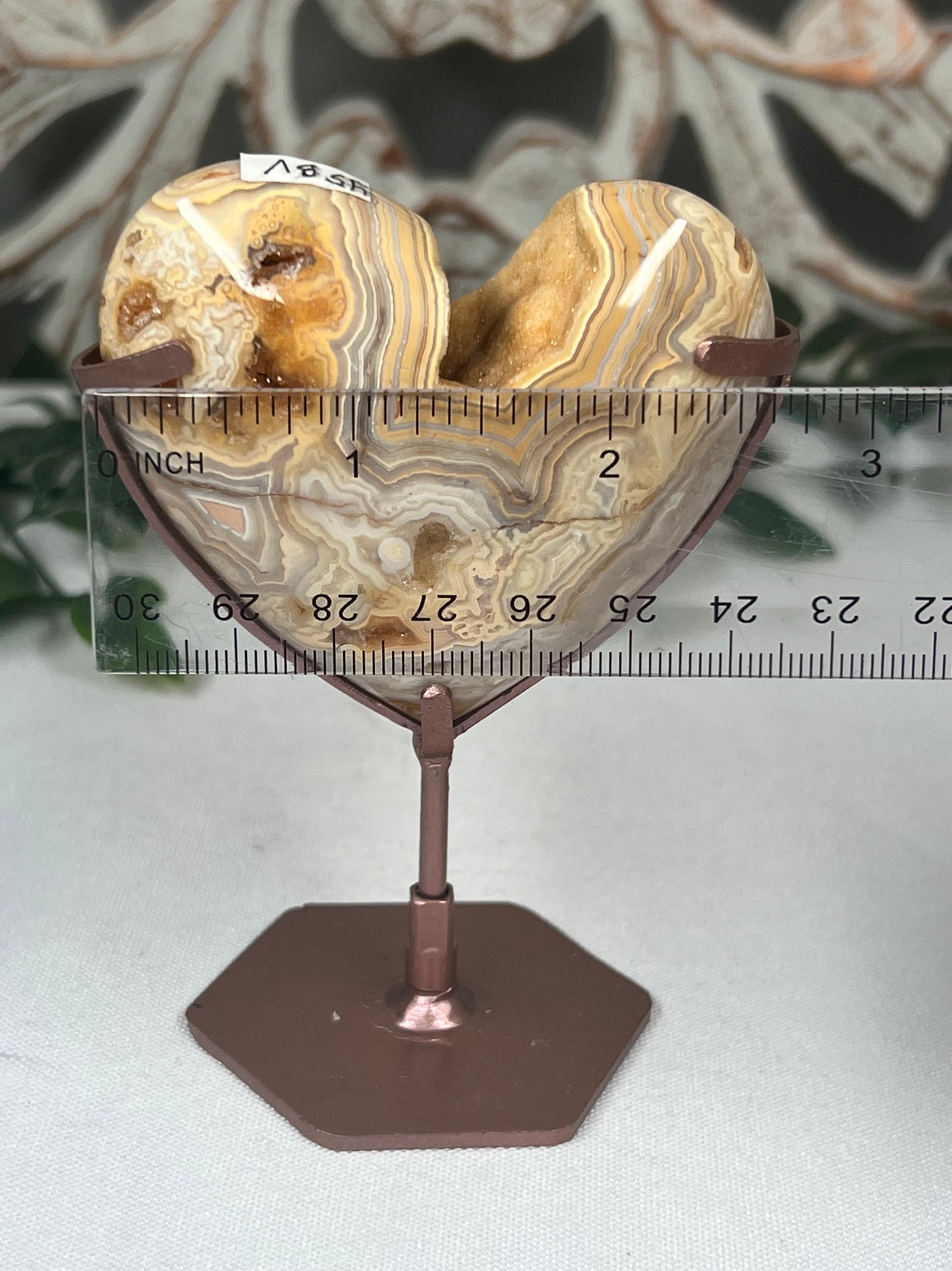 Yellow Crazy Lace Agate Heart