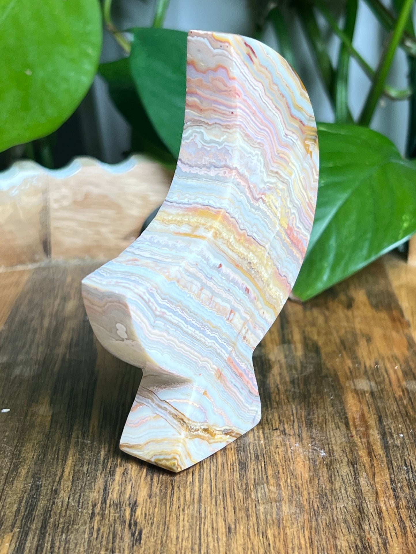 Crazy Lace Agate Self-Standing Moon: PB