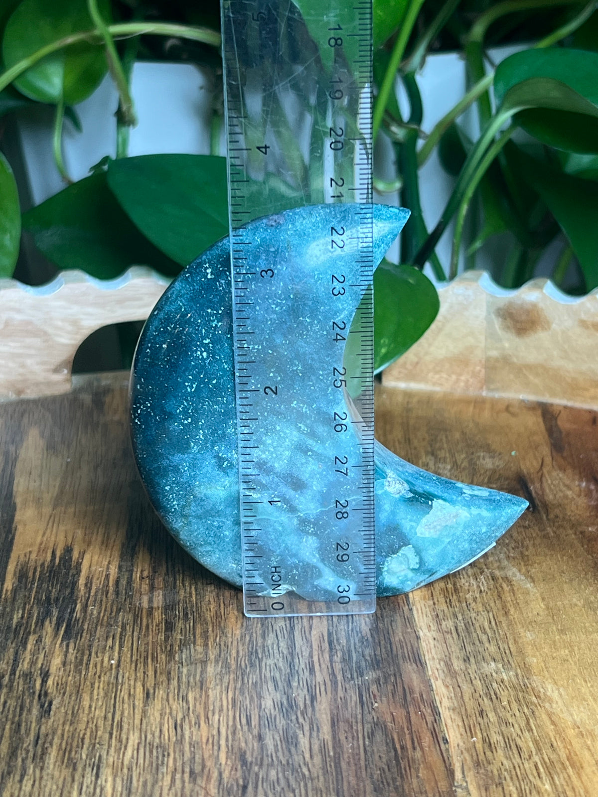 Blue Green Jasper Self-Standing Moon: BE