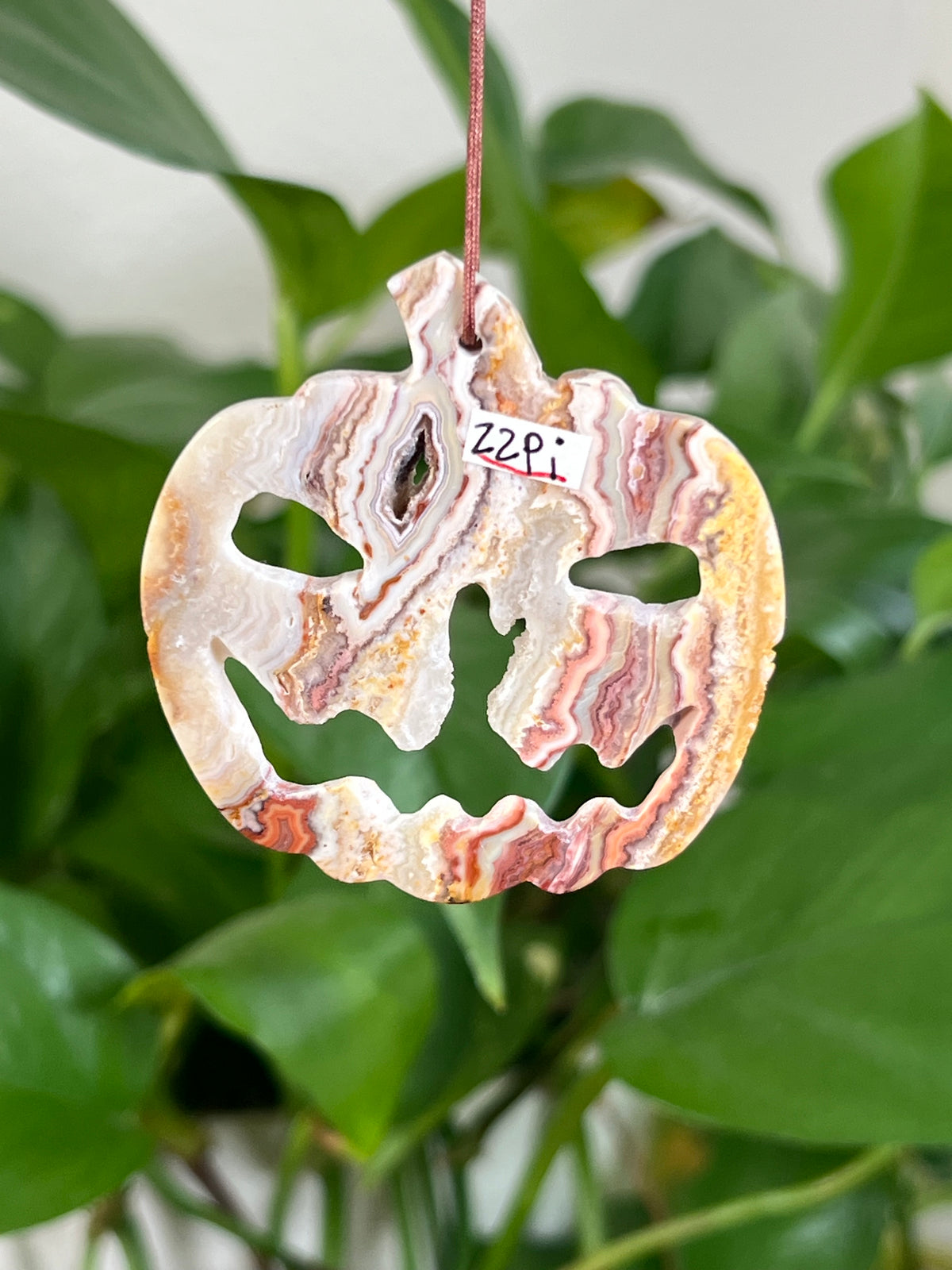 Crazy Lace Agate Jack-O-Lantern Ornaments