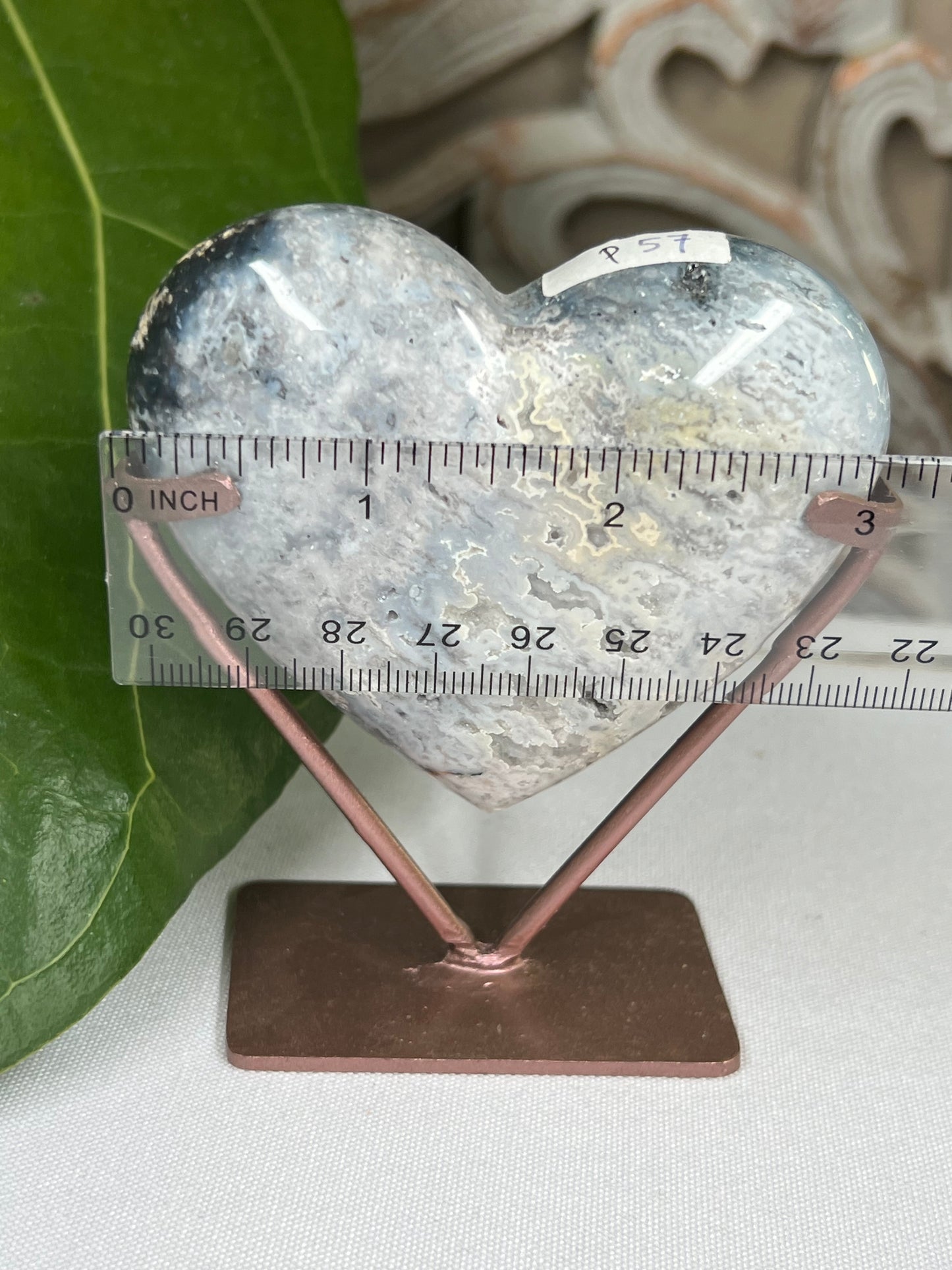 Blue Plume Agate Heart