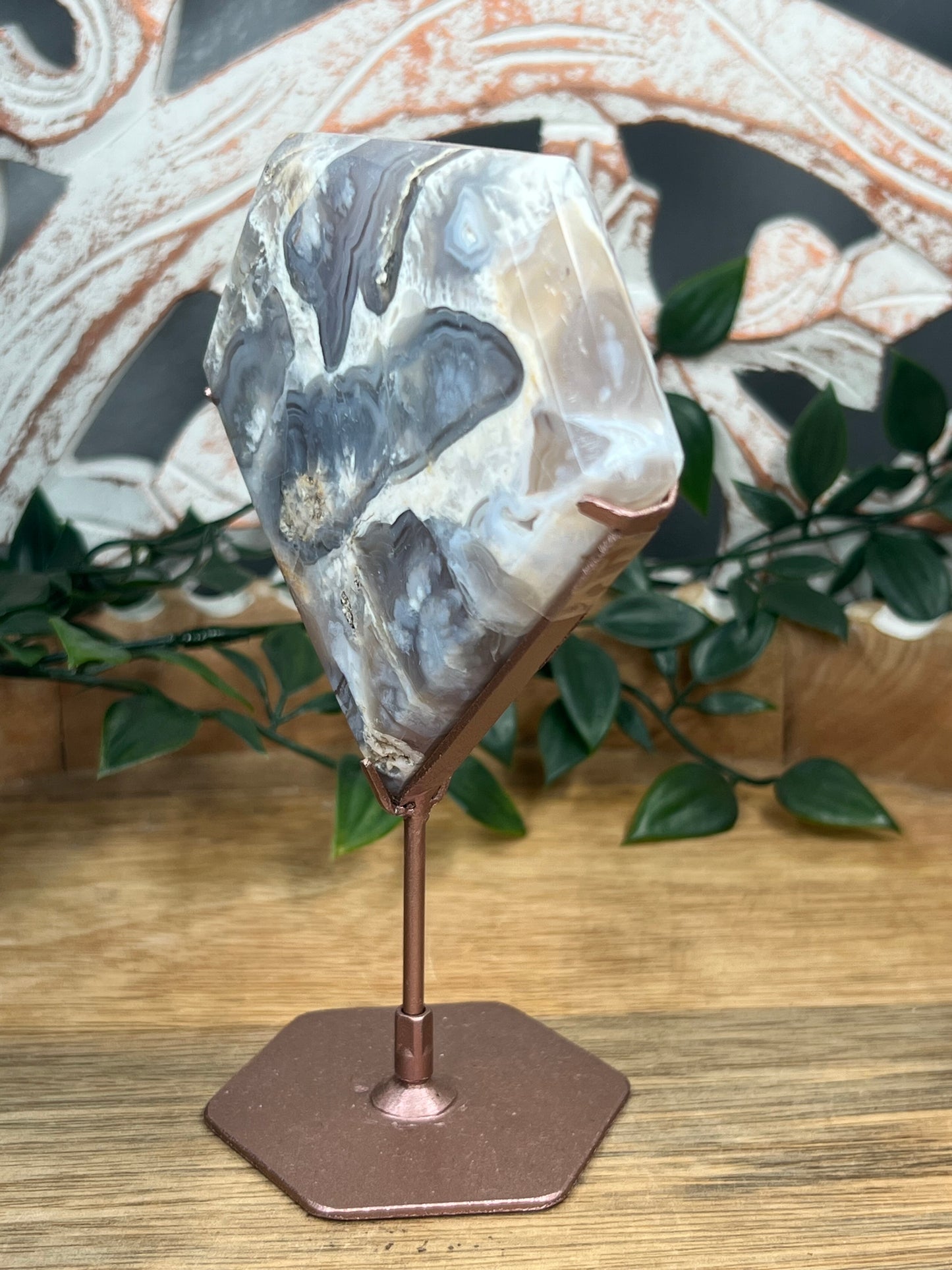 Blue Grey Lace Agate Diamond