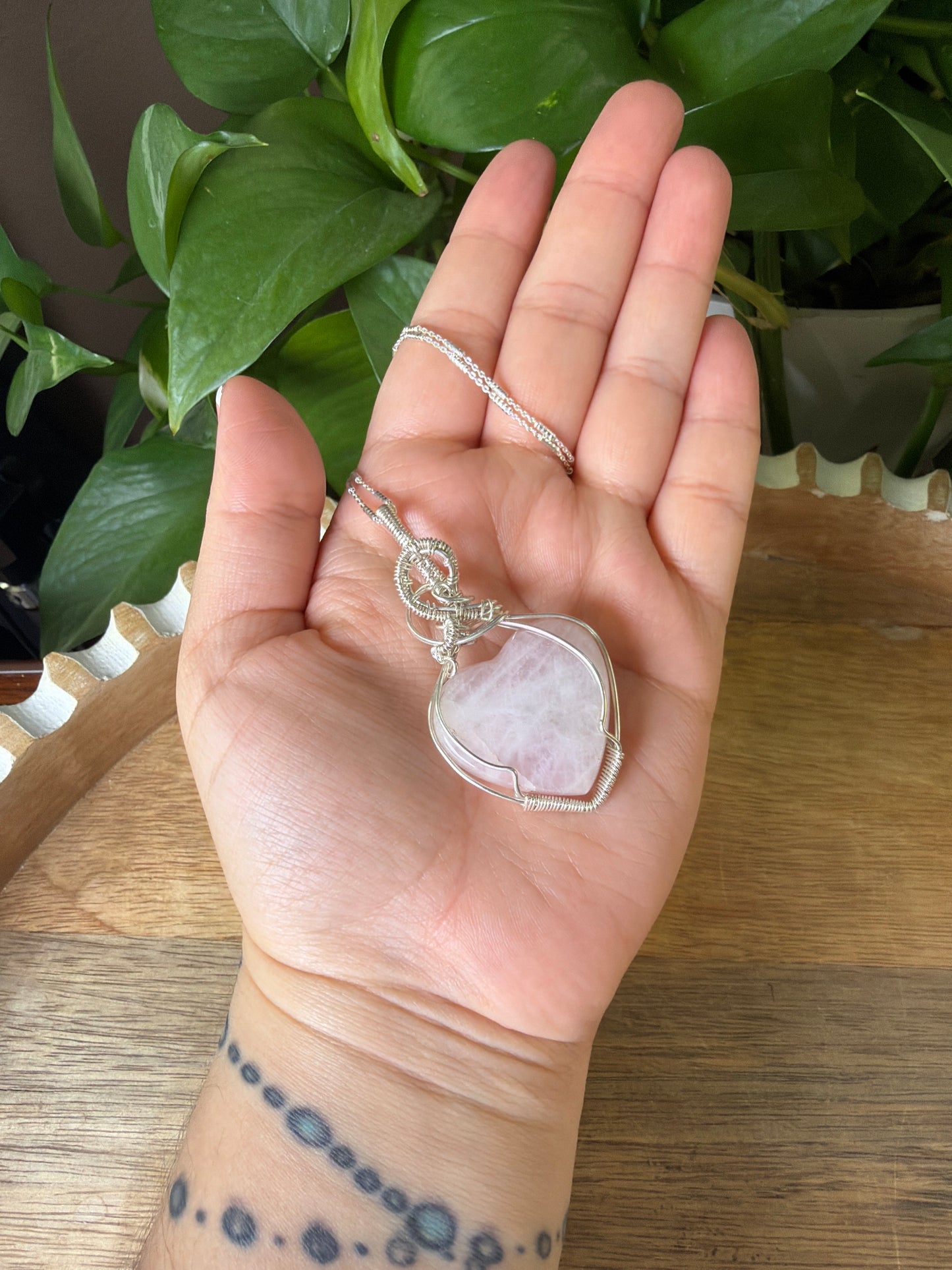 Rose Quartz Heart Wire Wrapped Necklace