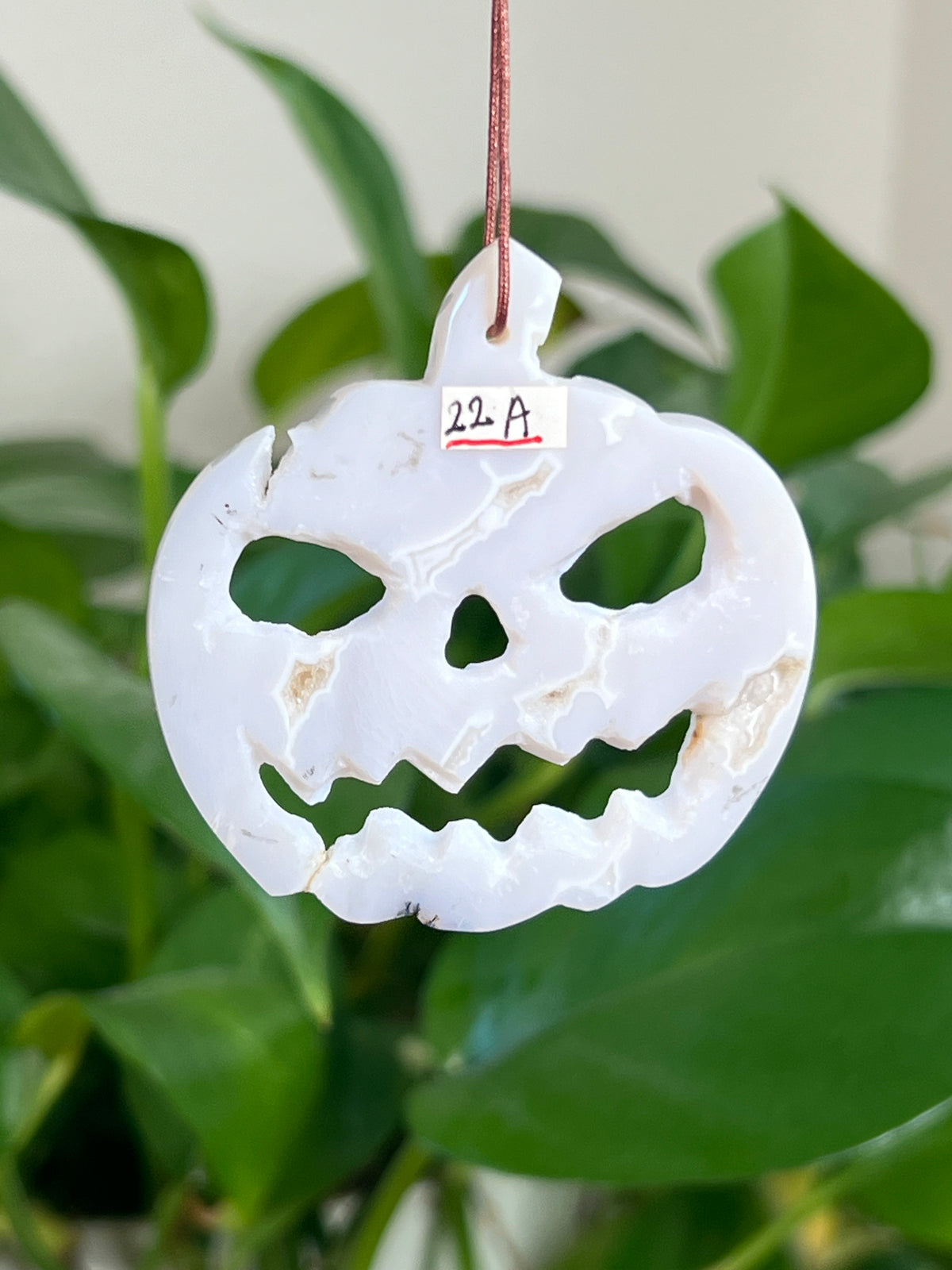 White Plume Agate Jack-O-Lantern Ornaments