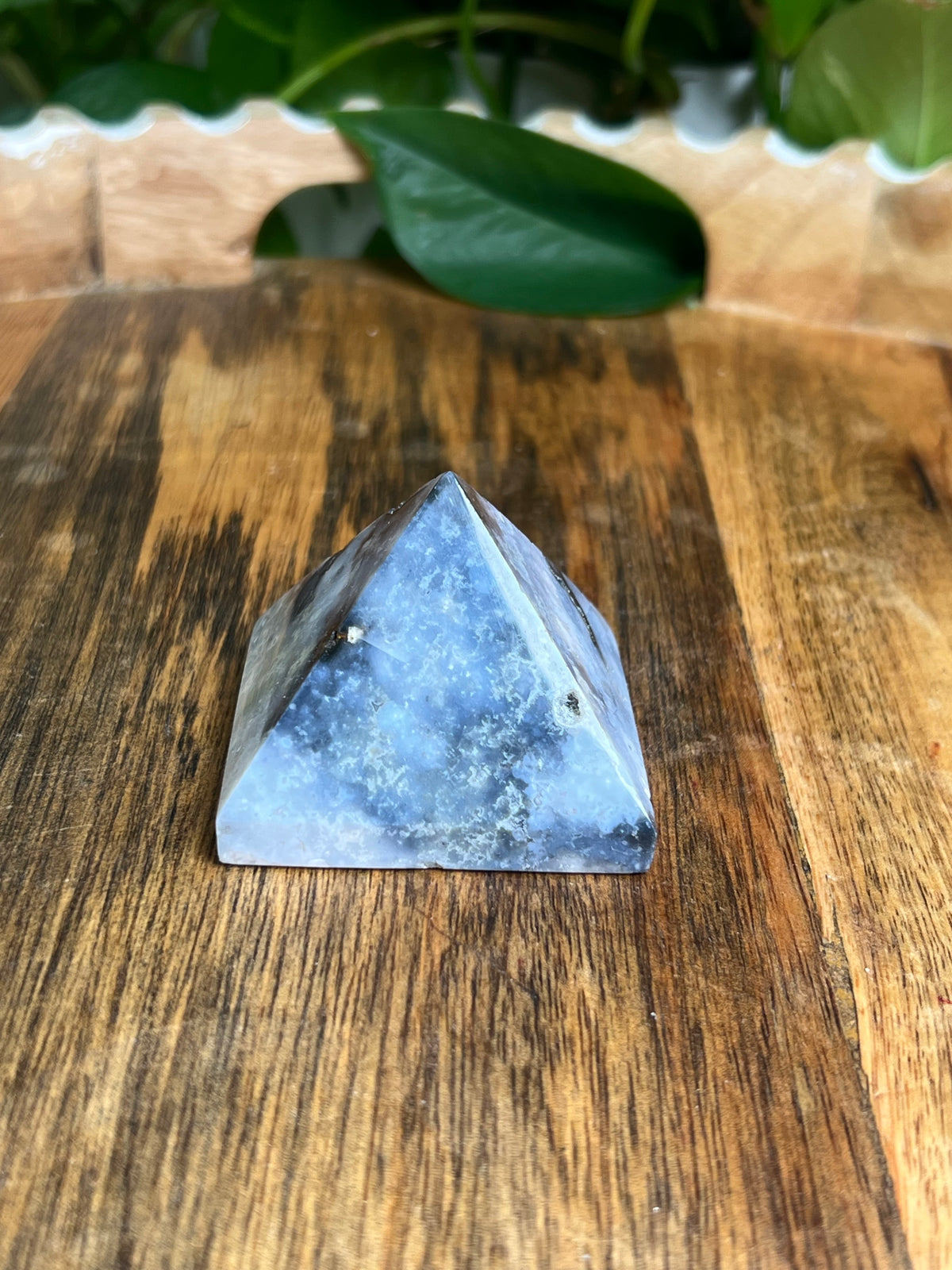 Blue Plume Agate Pyramid: PS