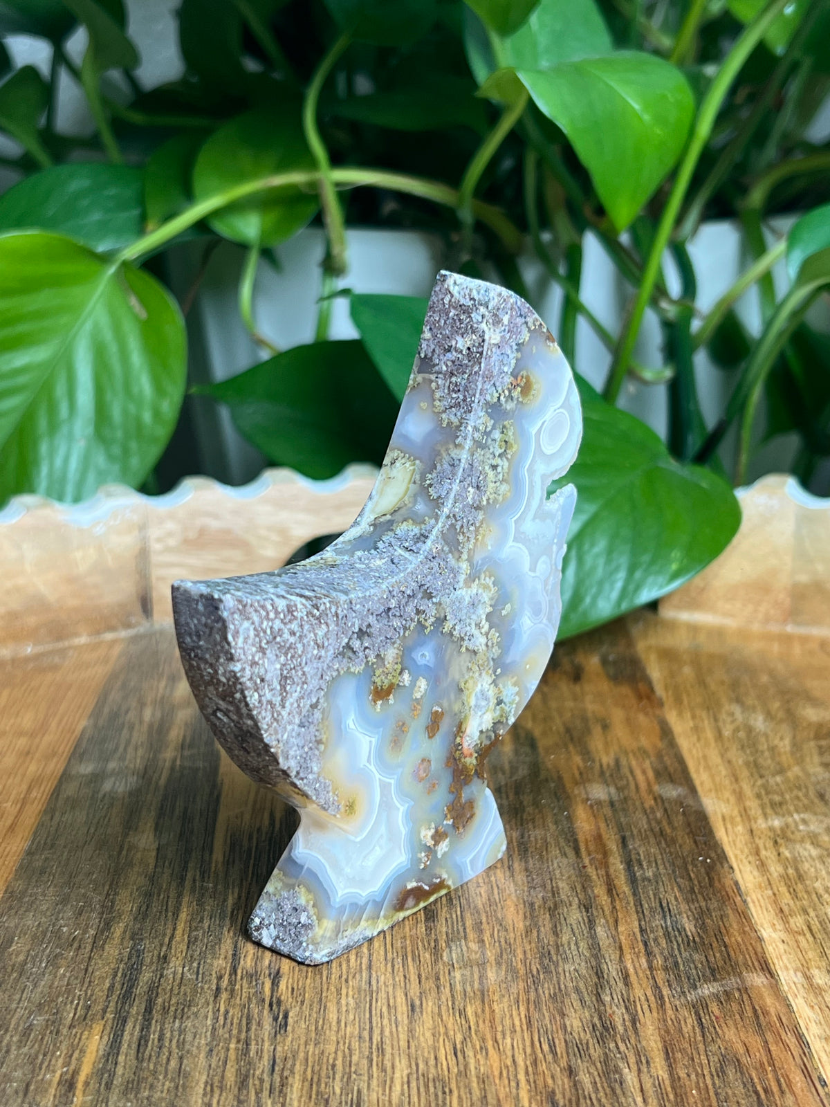 Scenic Moss Agate Self-Standing Moon: PS