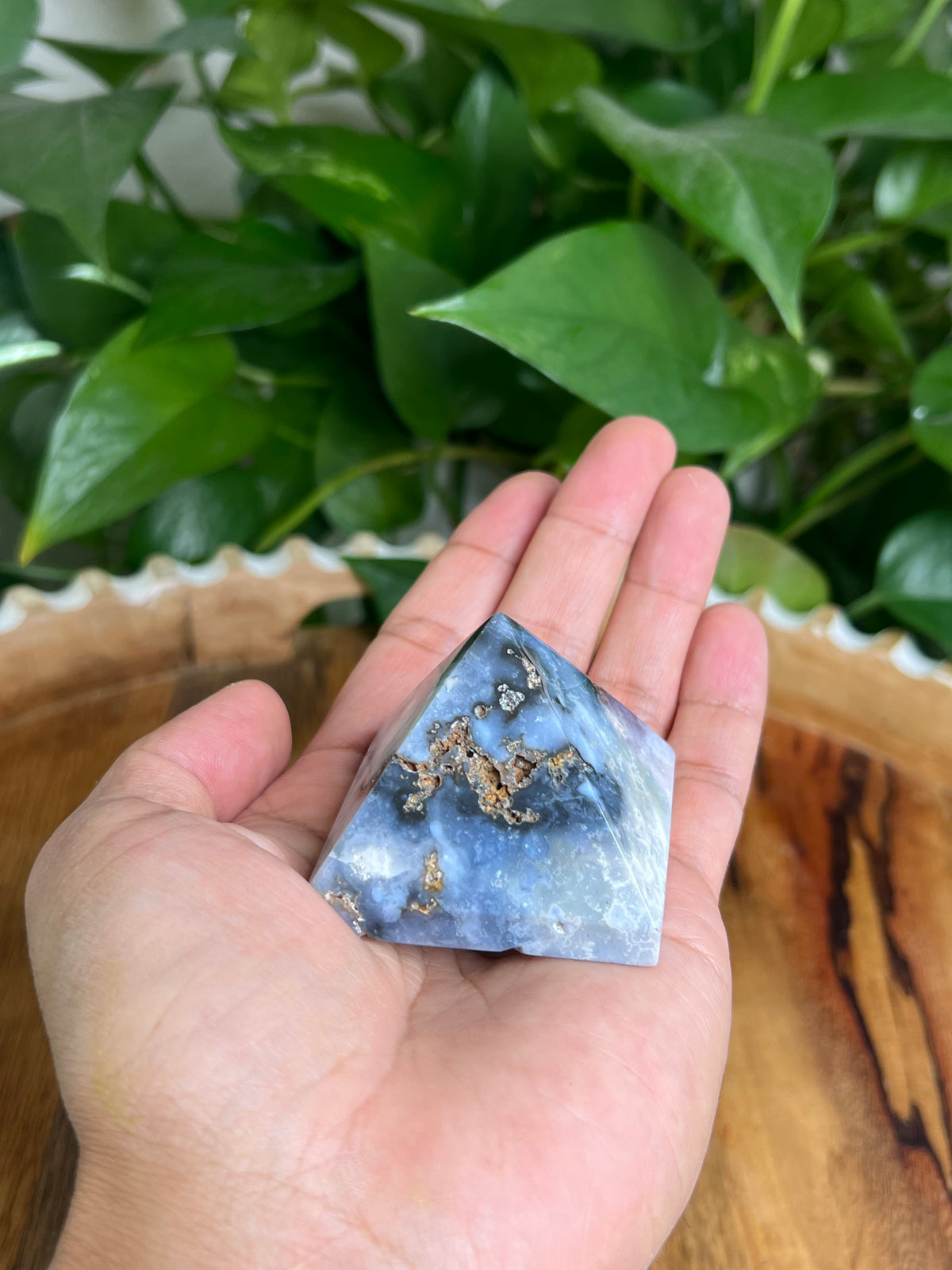 Blue Plume Agate Pyramid: PS