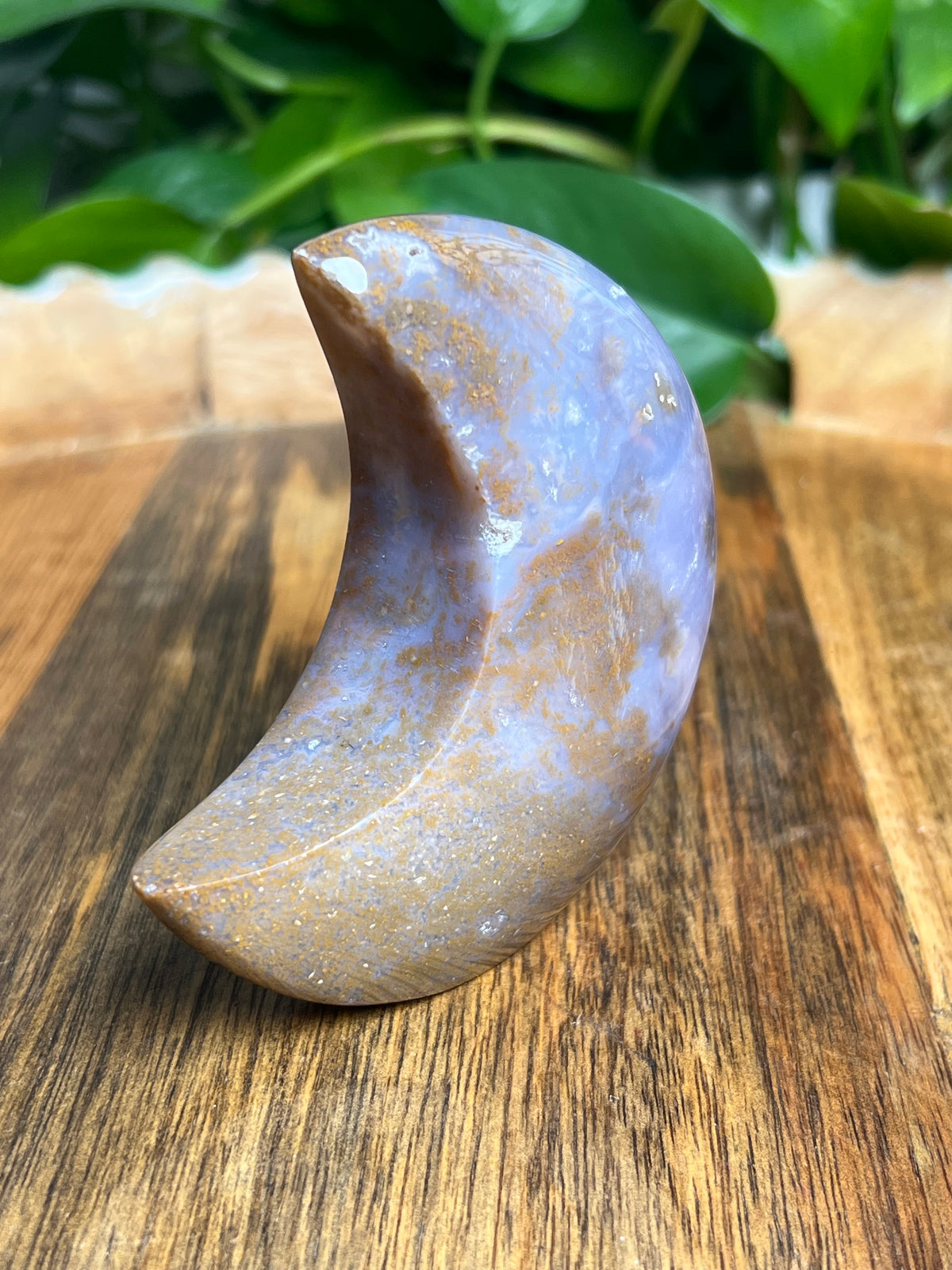 Purple Chalcedony In Gold Self-Standing Moon: NB