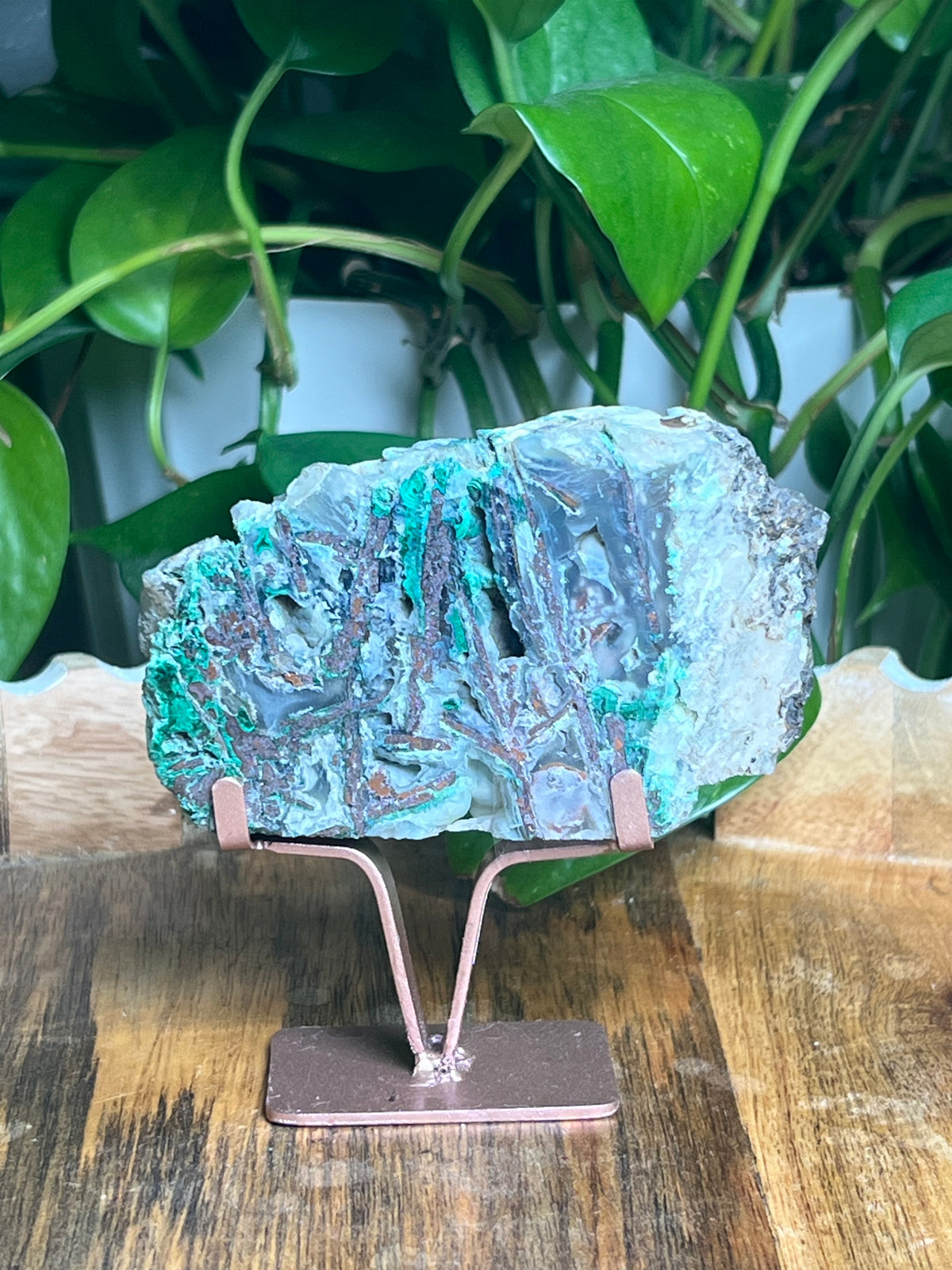Copper In Malachite Chrysocolla and Chalcedony Slab: N