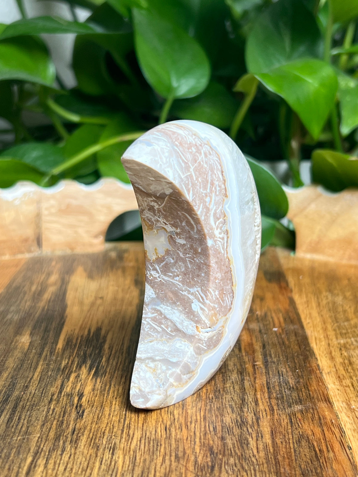 Sumatra Plume Agate Self-Standing Moon: NA