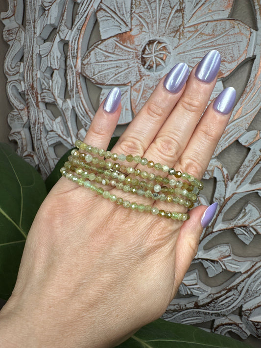 Faceted Green Garnet Beaded Bracelet (4mm)