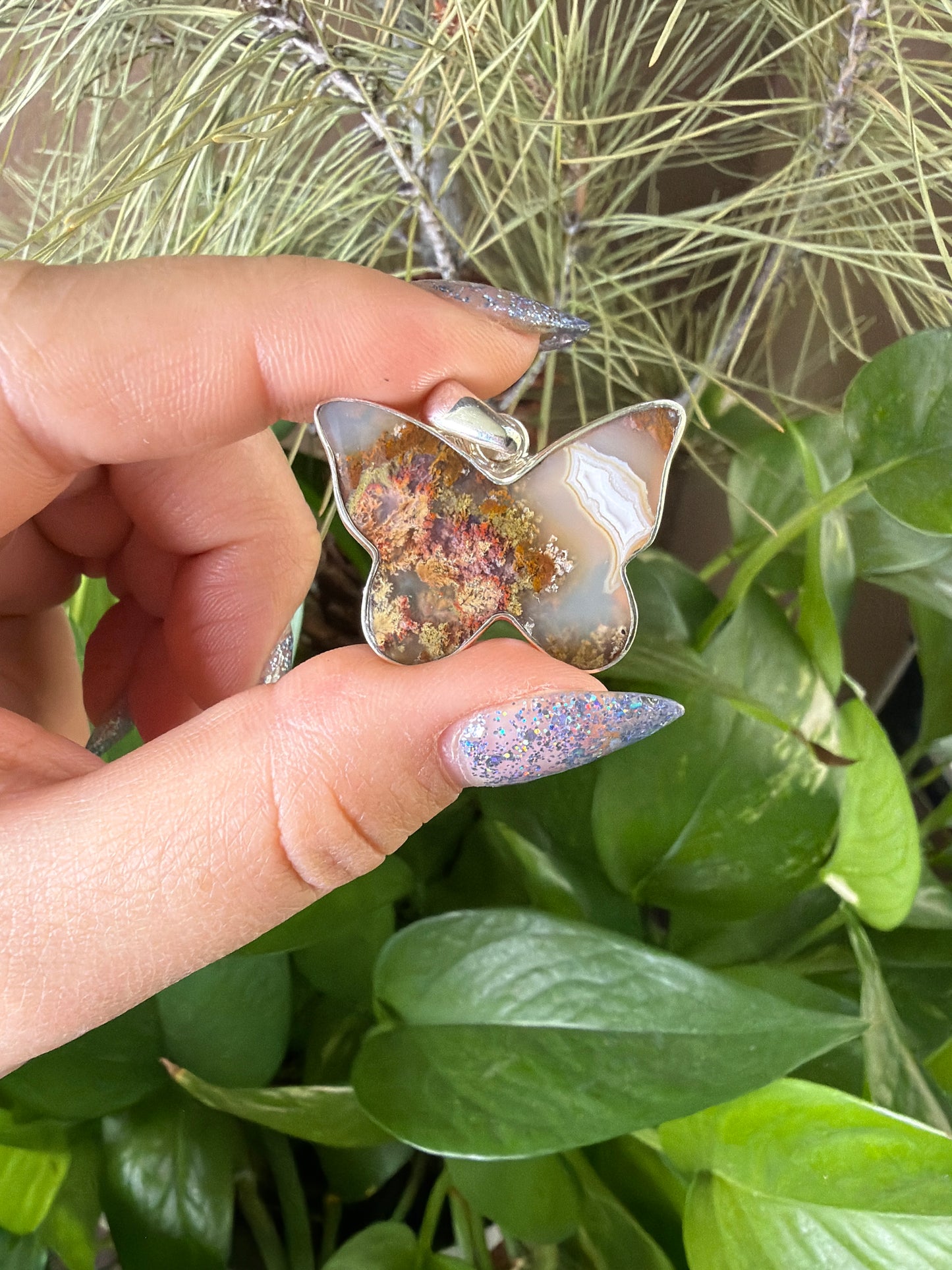 Scenic Moss Agate Butterfly Necklace