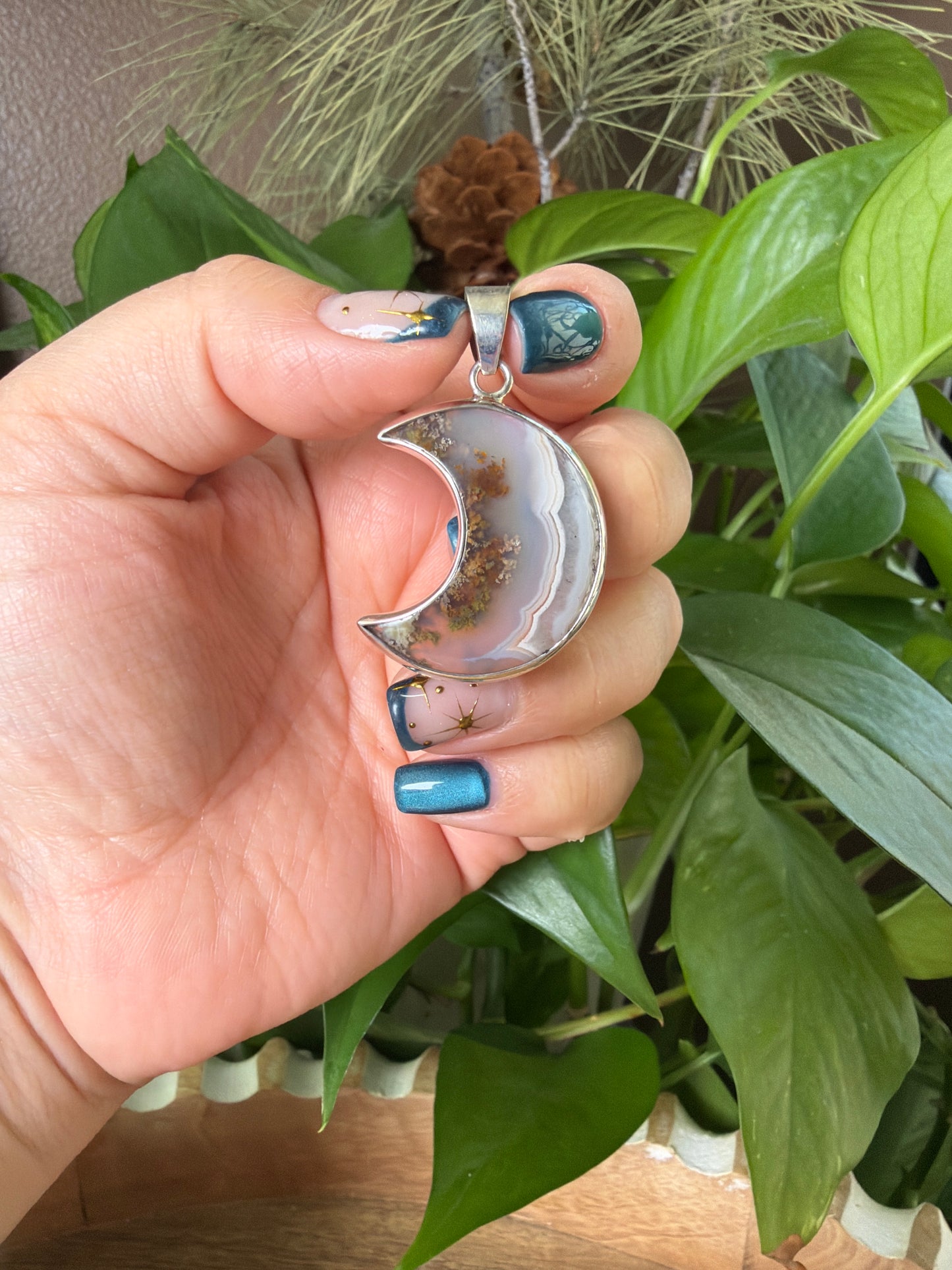 Scenic Moss Agate Moon Pendant