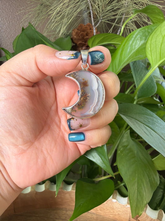 Scenic Moss Agate Moon Pendant