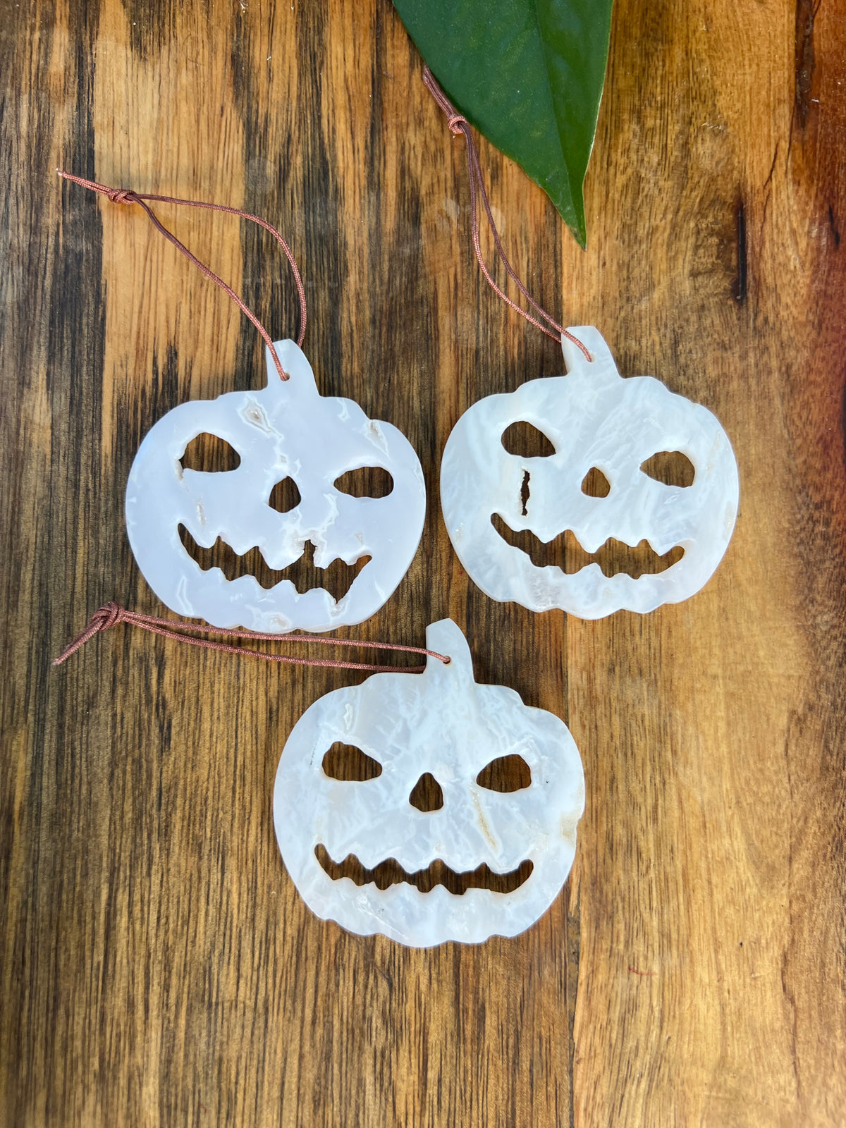 White Plume Agate Jack-O-Lantern Ornaments