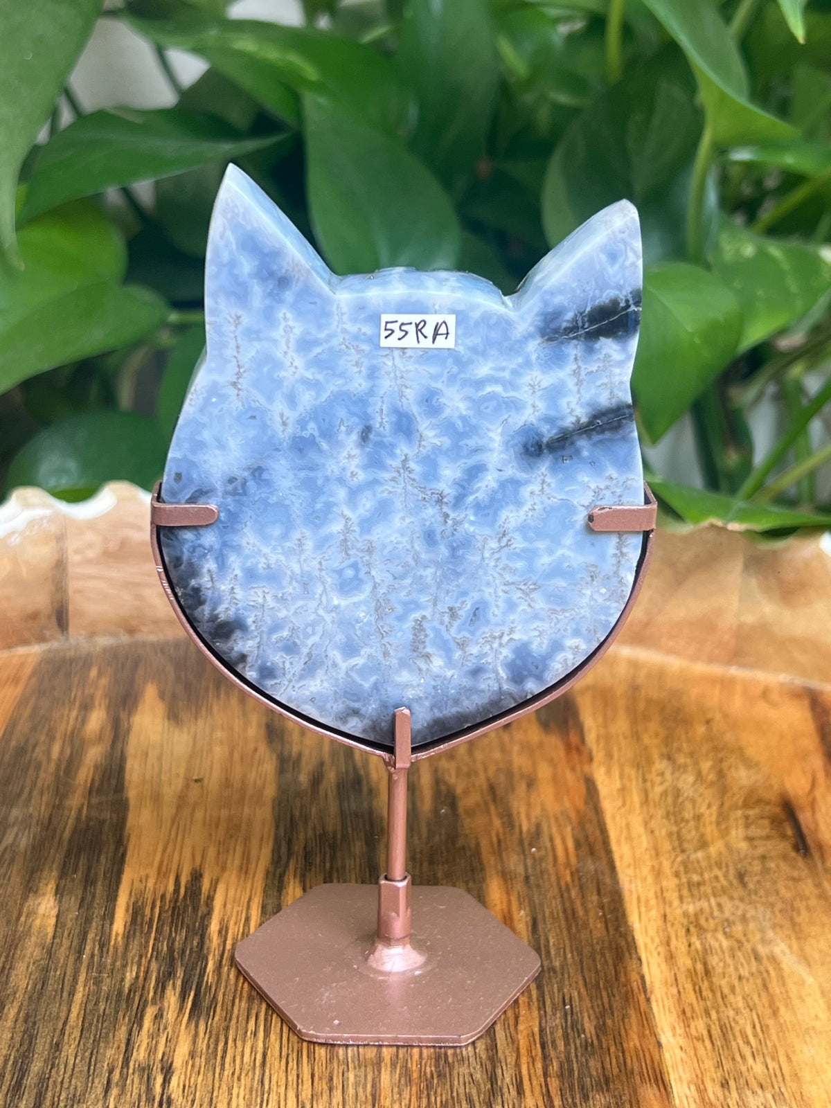 Blue Plume Agate Cat Head: RA