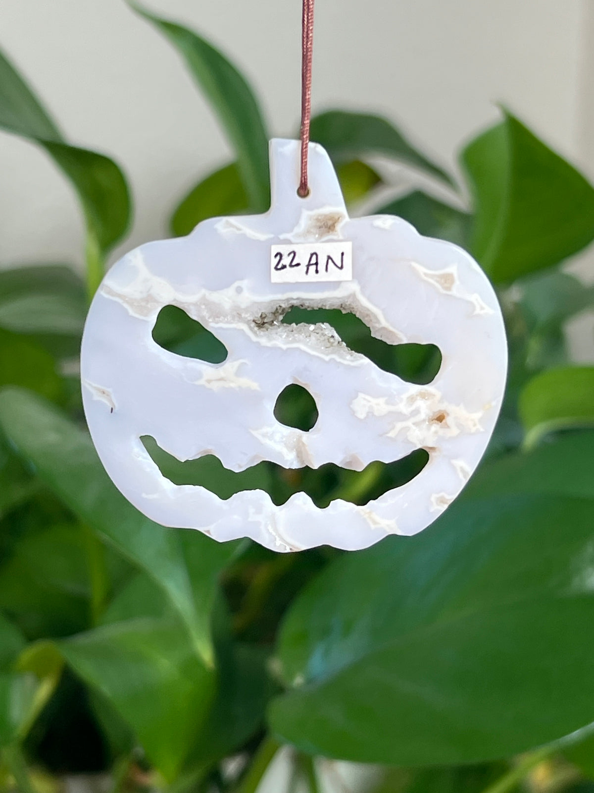 White Plume Agate Jack-O-Lantern Ornaments