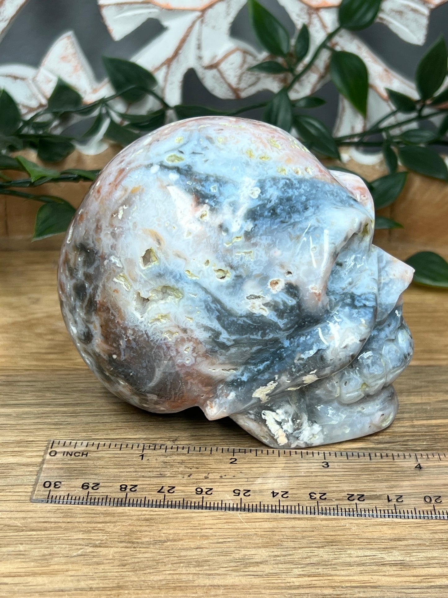 Rainbow Plume Agate Skull