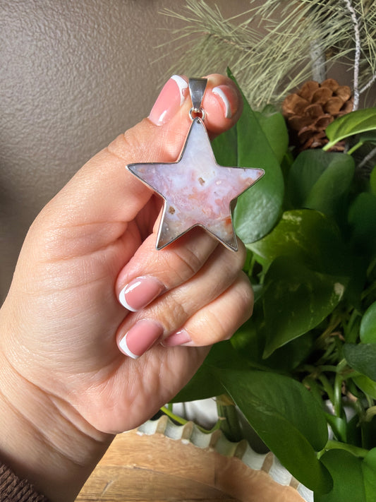Rainbow Plume Agate Star Pendant