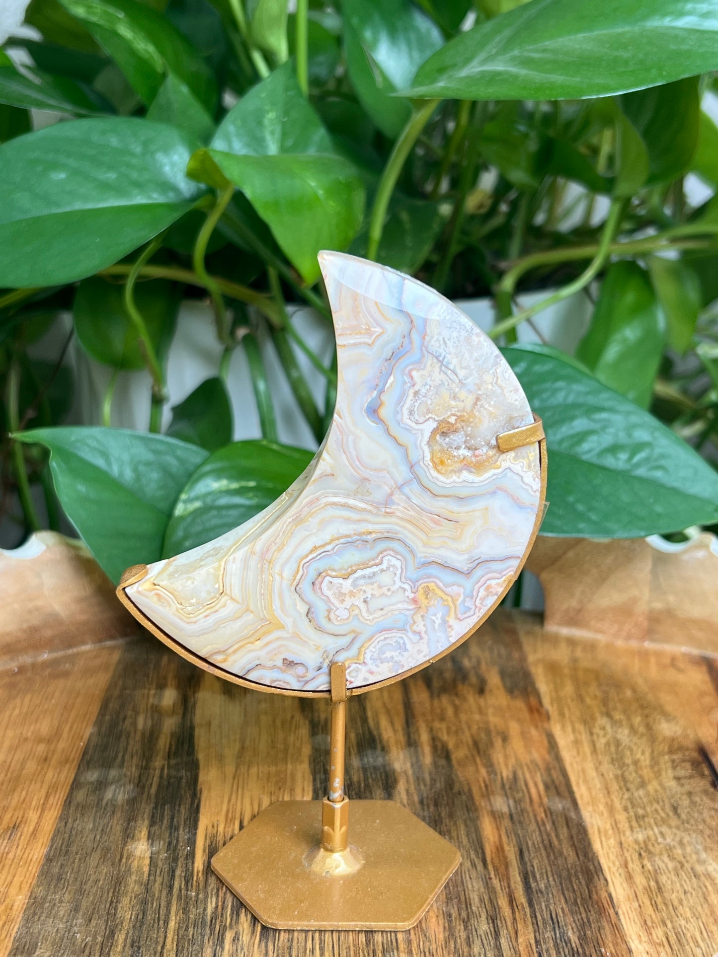 Yellow Crazy Lace Agate Moon: EM
