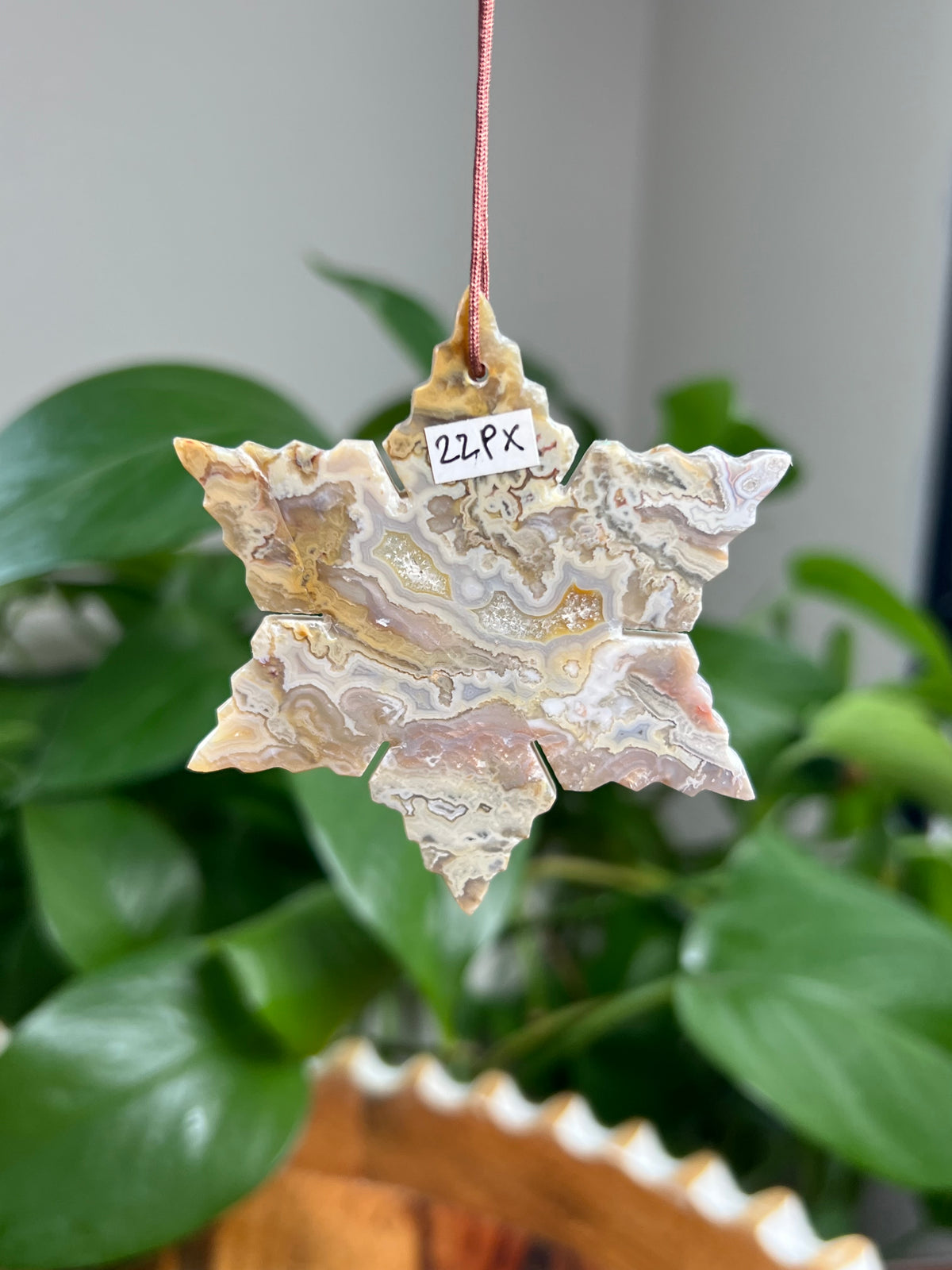 Sumatra Plume Agate Ornament Snowflake: PX