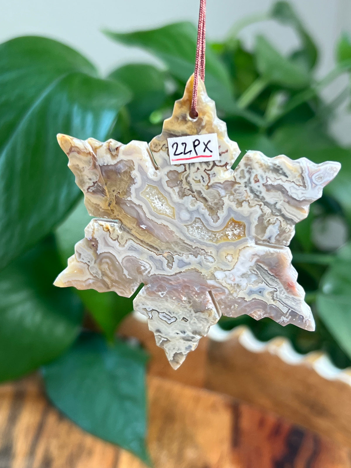 Sumatra Plume Agate Snowflake Ornaments