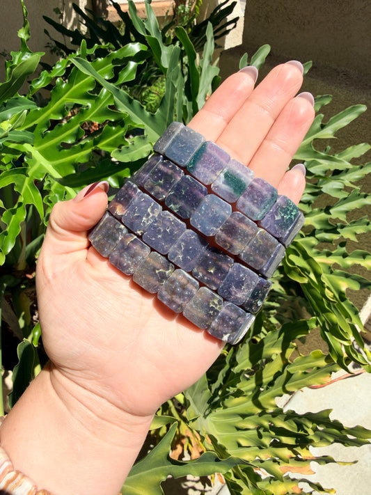 Grape Agate Rectangle Beaded Bracelet (17mm)