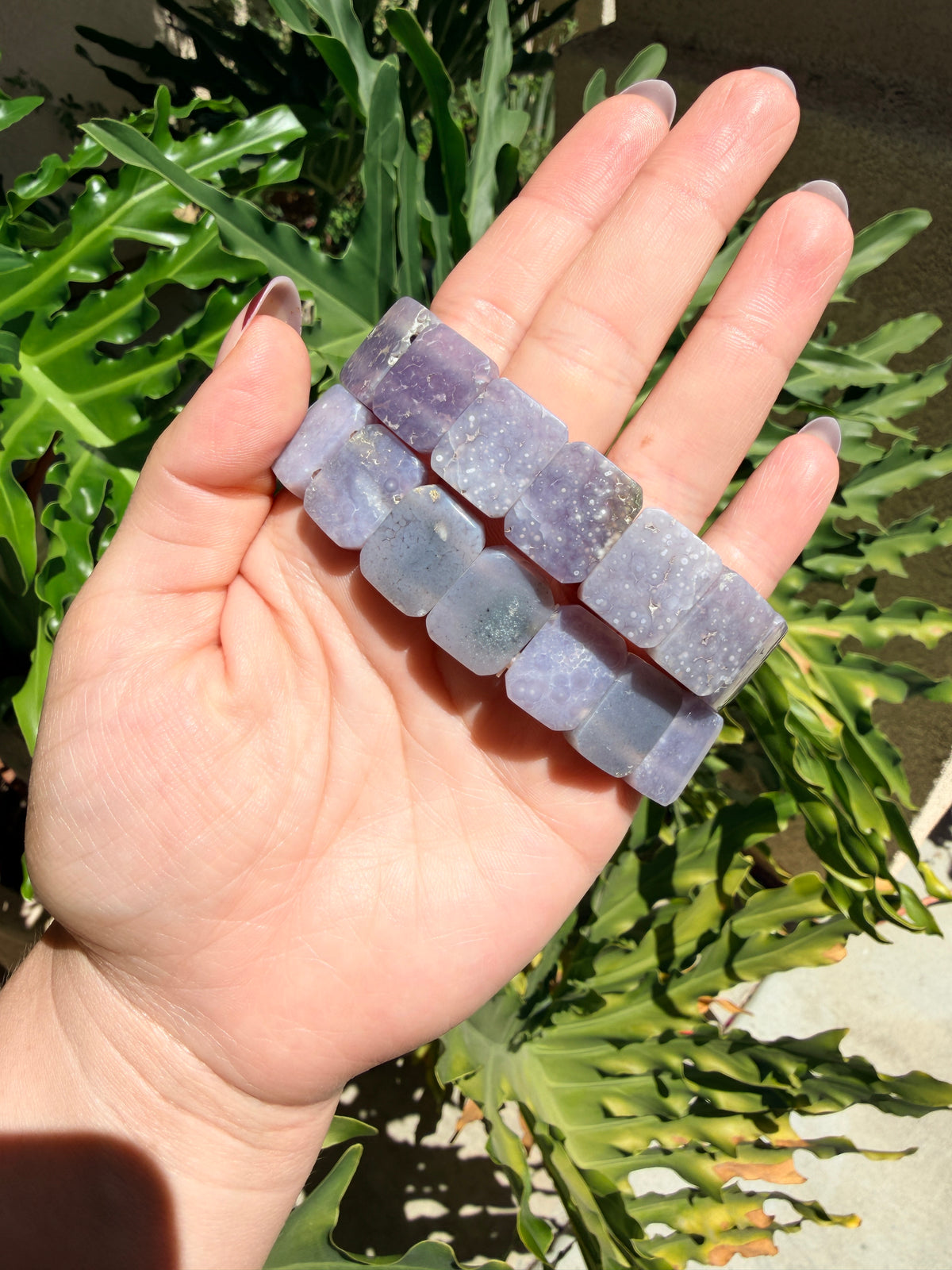 Grape Agate Rectangle Beaded Bracelet (17mm)