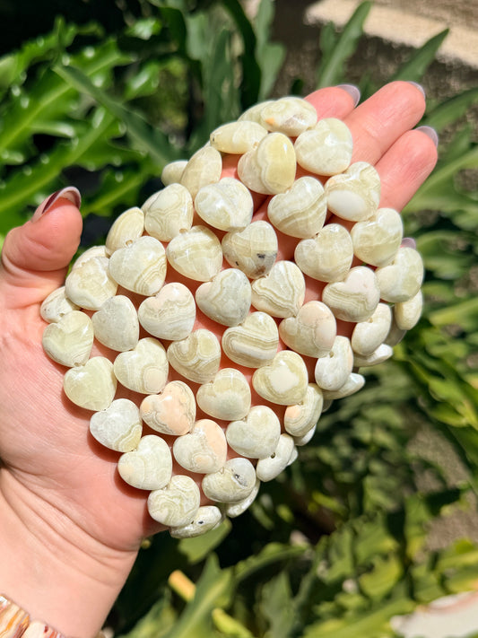 Kiwi Lime Agate Heart Beaded Bracelet