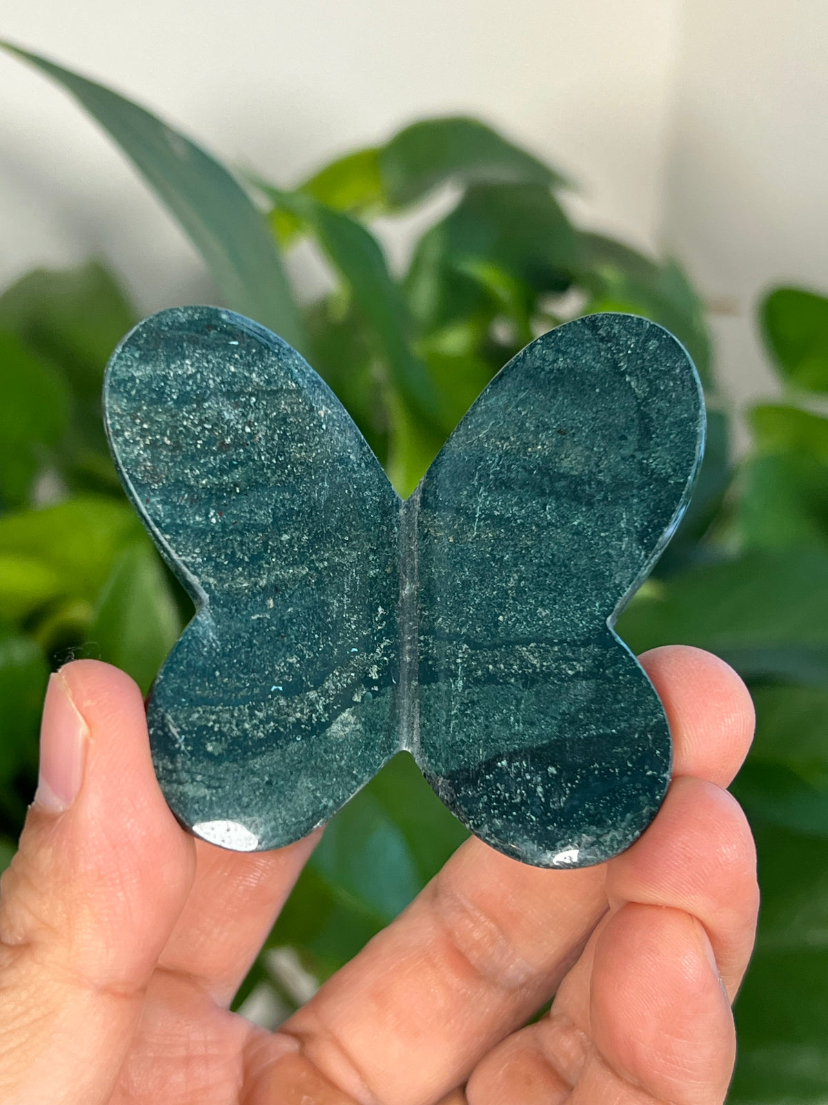 Blue Green Jasper 3D Heart Butterflies