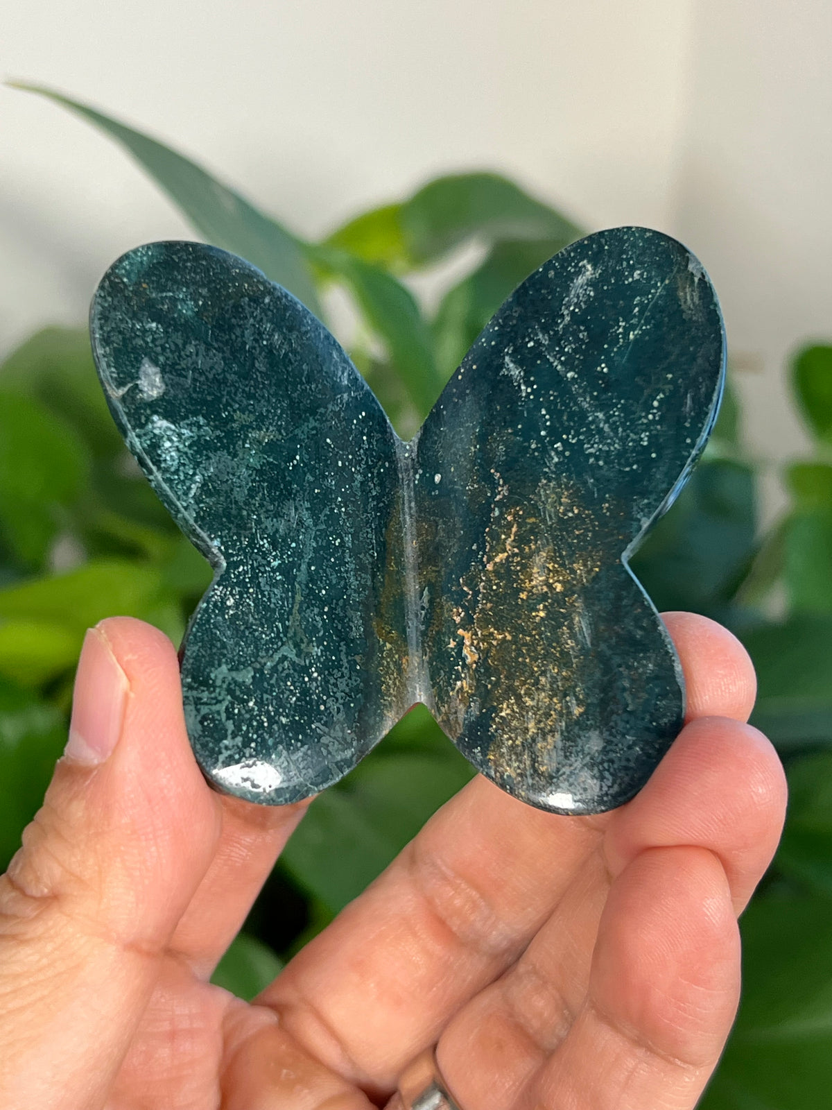 Blue Green Jasper 3D Heart Butterflies