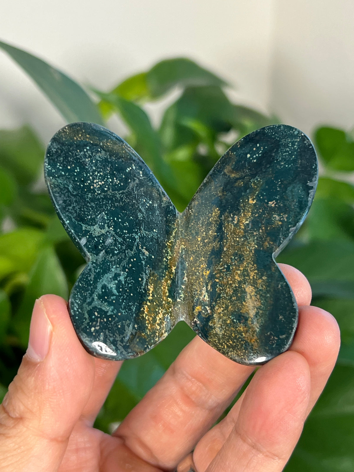 Blue Green Jasper 3D Heart Butterflies
